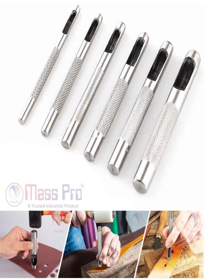 Mass Pro Hollow Round Leather Hole Punch 6 Pcs Set for Watch Band, Gasket Belt, Fabric, Canvas Paper Plastics 1/8" to 5/16" (3mm to 8mm) - Image 2